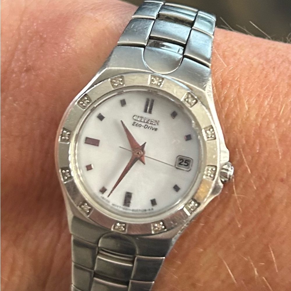 Citizen Eco-Drive Silver Watch with White Dial